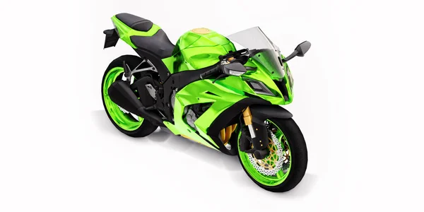 Moto Super Sportiva Verde Sfondo Bianco Isolato Illustrazione — Foto Stock
