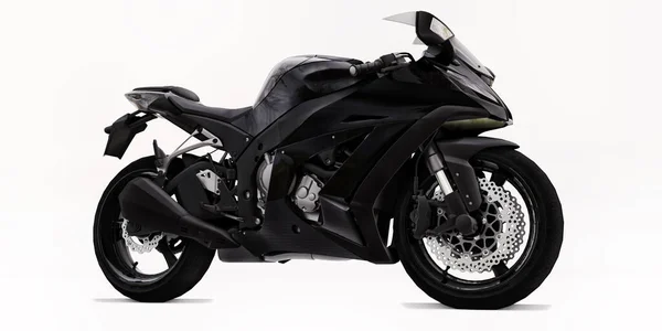 白い隔離された背景に3Dブラックスーパースポーツバイク 3Dイラスト — ストック写真