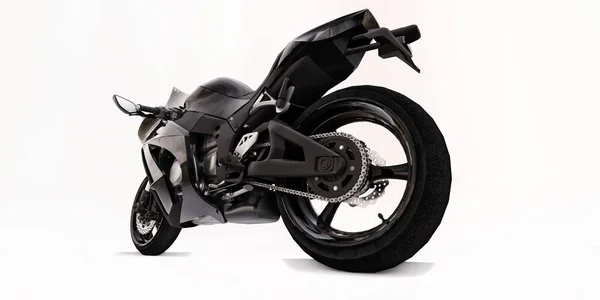 白い隔離された背景に3Dブラックスーパースポーツバイク 3Dイラスト — ストック写真