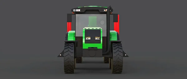 Grön Traktor Med Släpvagn För Loggning Grå Bakgrund Konvertering — Stockfoto