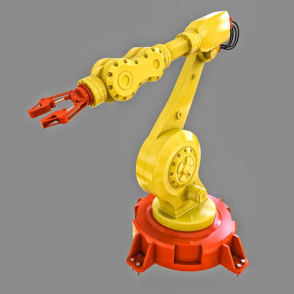 Brazo Amarillo Robótico Para Cualquier Trabajo Una Fábrica Producción Equipo —  Fotos de Stock