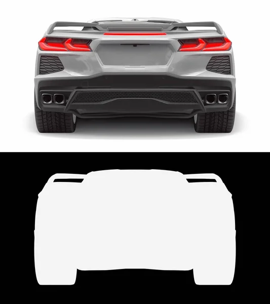 白い背景にスポーツカー 通常の画像とアルファチャンネルの組み合わせ図 3Dイラスト — ストック写真