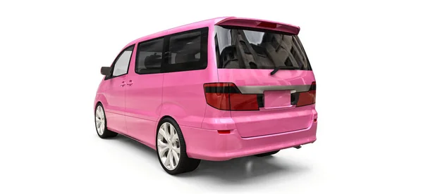 Pink Small Minivan Transportation People Three Dimensional Illustration Glossy White — Stock Photo, Image