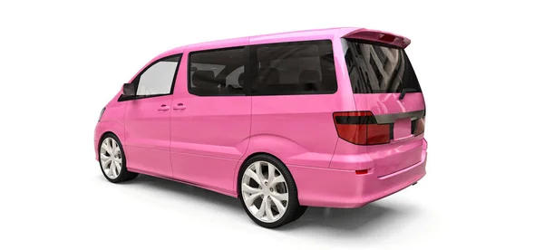 Pink Small Minivan Transportation People Three Dimensional Illustration Glossy White — Stock Photo, Image
