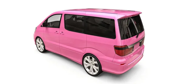 Minivan Pequena Rosa Transporte Pessoas Ilustração Tridimensional Sobre Fundo Branco — Fotografia de Stock