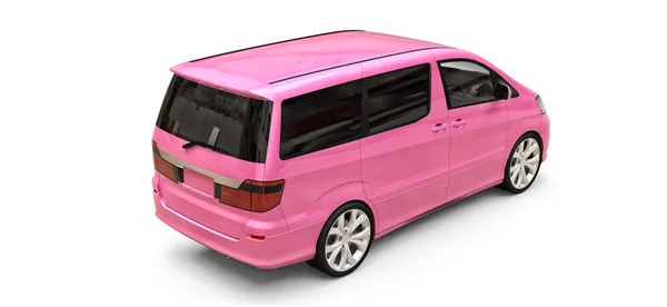 Różowy Minivan Przewozu Ludzi Trójwymiarowa Ilustracja Błyszczącym Białym Tle Renderowanie — Zdjęcie stockowe