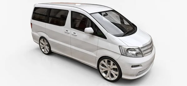 White Small Minivan Transportation People Three Dimensional Illustration Glossy White — Stock Photo, Image