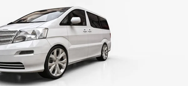 Wit Minibusje Voor Het Vervoer Van Mensen Driedimensionale Illustratie Een — Stockfoto