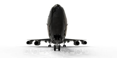 Uzun okyanus ötesi uçuşlar için büyük kapasiteli yolcu uçakları. Beyaz izole edilmiş arka planda siyah uçak. 3d illüstrasyon