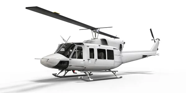Белый Небольшой Военно Транспортный Вертолет Белом Изолированном Фоне Служба Спасения — стоковое фото
