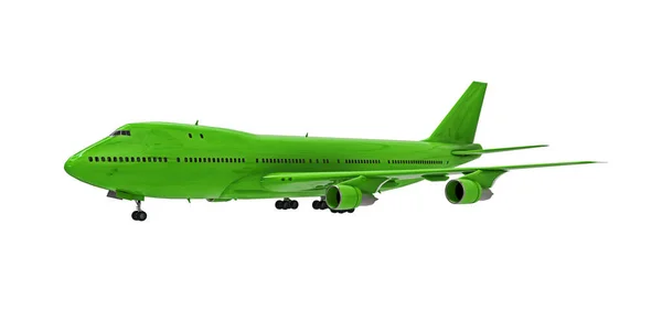 Avión Verde Sobre Fondo Blanco Aislado Grandes Aviones Pasajeros Gran —  Fotos de Stock
