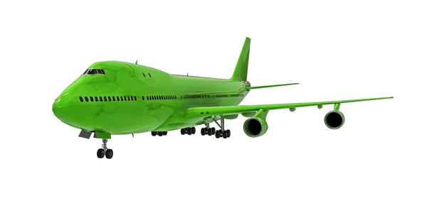 Zelené Letadlo Bílém Izolovaném Pozadí Velká Osobní Letadla Velkou Kapacitou — Stock fotografie