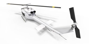 Beyaz izole edilmiş arka planda küçük bir askeri nakliye helikopteri. Helikopter kurtarma servisi. Hava taksisi. Polis, itfaiye, ambulans ve kurtarma ekipleri için helikopter. 3d illüstrasyon