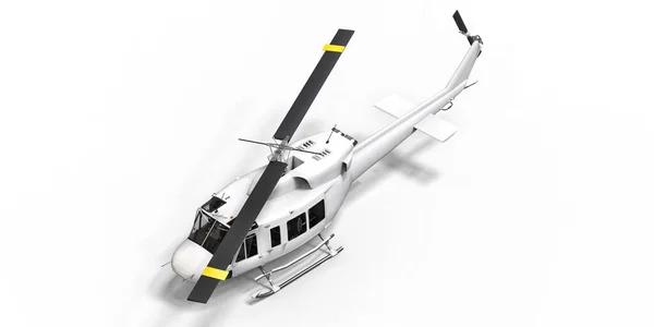 White small military transport helicopter on white isolated background. The helicopter rescue service. Air taxi. Helicopter for police, fire, ambulance and rescue service. 3d illustration