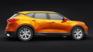 Siyahi izole bir geçmişe sahip gençler ve aileler için akılda kalıcı bir tasarımı olan ultra modern SUV. Parlak farlar. 3d illüstrasyon