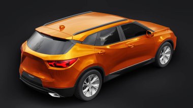 Siyahi izole bir geçmişe sahip gençler ve aileler için akılda kalıcı bir tasarımı olan ultra modern SUV. Parlak farlar. 3d illüstrasyon