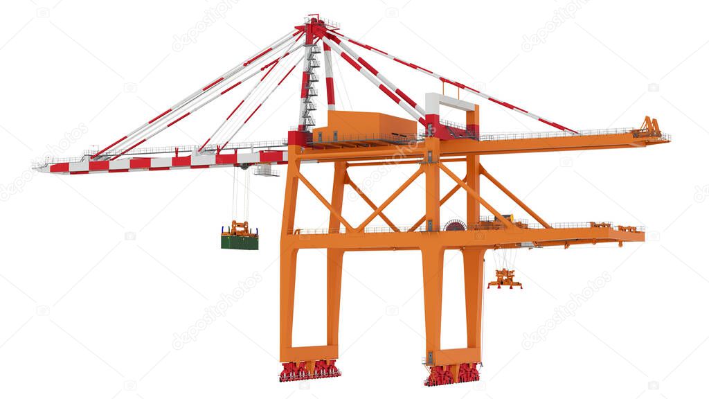 Sea port crane on a white background. 3d rendering