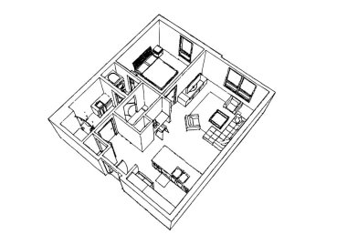 Daire tarzı iç tasarım Skech..