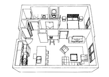 Daire tarzı iç tasarım Skech..