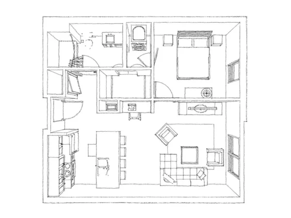现代室内设计的公寓 漂亮的新公寓风格室内设计 3D插图 — 图库照片