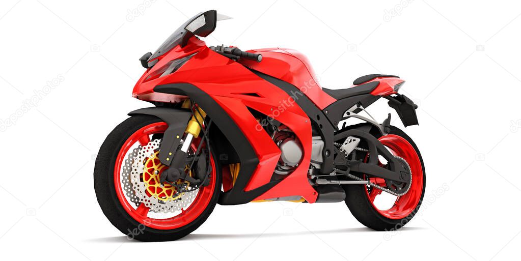 3d red super sports motorbike on white isolated background. 3d illustration
