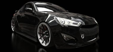Siyah arka planda siyah spor araba coupe. 3d oluşturma