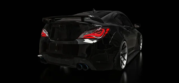 Black sports car coupe on a black background. 3d rendering