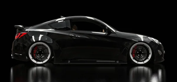 Black Sports Car Coupe Black Background Rendering — Stock Photo, Image