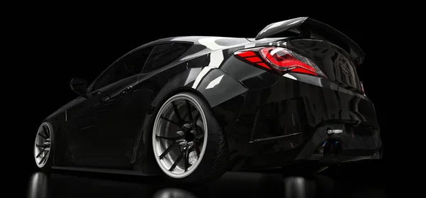 黑色背景的黑色跑车 3D渲染 — 图库照片