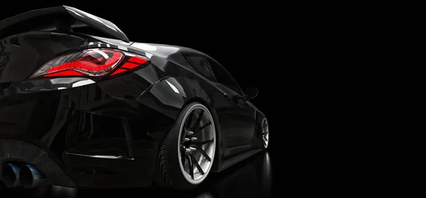 Black sports car coupe on a black background. 3d rendering