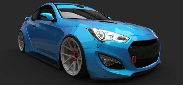 蓝色小跑车跑车灰色背景 3D渲染 — 图库照片