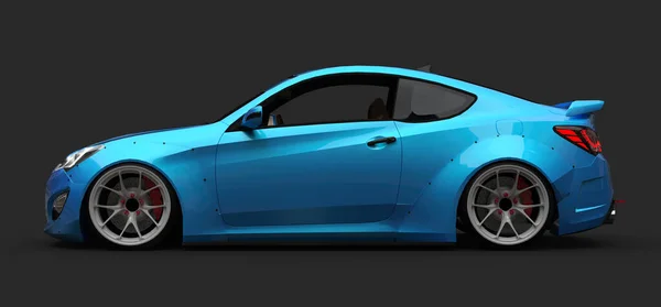 蓝色小跑车跑车灰色背景 3D渲染 — 图库照片