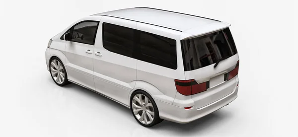 White Small Minivan Transportation People Three Dimensional Illustration Glossy White — Stock Photo, Image