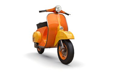 Beyaz arka planda klasik Avrupa turuncu scooter 'ı. 3d oluşturma
