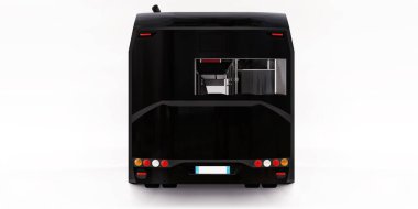 Beyaz arka planda Mediun şehir siyah otobüsü. 3d oluşturma.