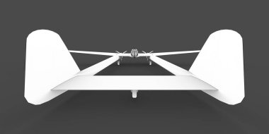 İkinci Dünya Savaşı bombardıman uçağının üç boyutlu modeli. İki kuyruklu ve geniş kanatlı bir vücut. Turbopervane motoru. Gri arka planda uçak çizilmiş. 3d illüstrasyon