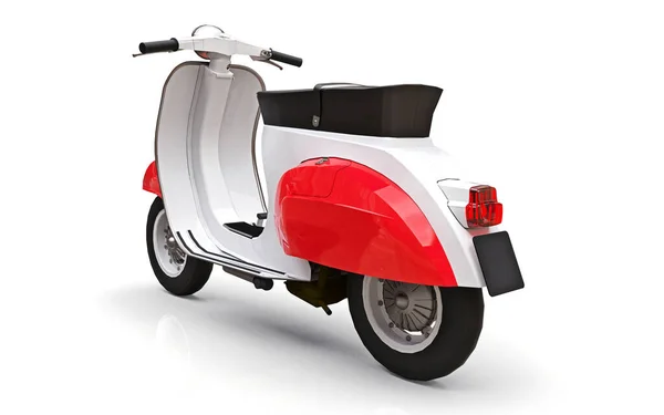 Ročník Evropské Červené Bílé Moped Bílém Pozadí Vykreslování — Stock fotografie