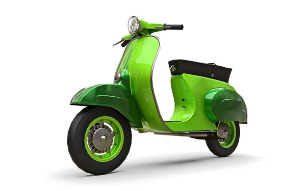 Scooter Verde Europeu Vintage Fundo Branco Renderização — Fotografia de Stock