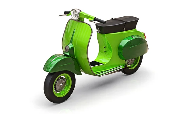 Scooter Verde Europeu Vintage Fundo Branco Renderização — Fotografia de Stock