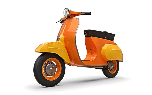 Scooter Laranja Europeu Vintage Fundo Branco Renderização — Fotografia de Stock