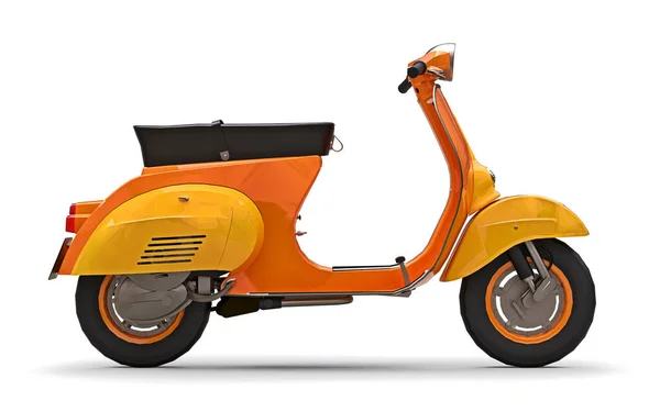 Scooter Laranja Europeu Vintage Fundo Branco Renderização — Fotografia de Stock