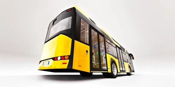 Średni Miejski Żółty Autobus Białym Tle Renderowanie — Zdjęcie stockowe