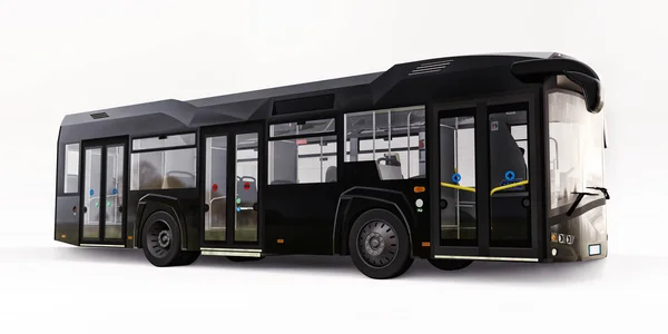 Autobus Nero Urbano Mediun Sfondo Bianco Rendering — Foto Stock