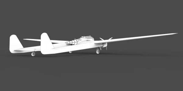 第二次世界大戦の爆撃機の3次元モデル 2つの尾と広い翼を持つ体 ターボプロップエンジン 灰色の背景に飛行機を描いた 3Dイラスト — ストック写真