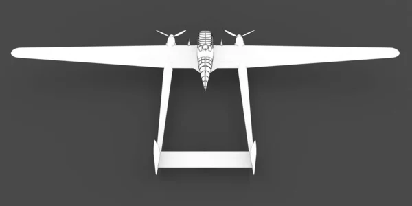 二战时期轰炸机的三维模型 两尾宽翅膀的身体 涡轮螺旋桨发动机 在灰色背景上画的飞机 3D说明 — 图库照片