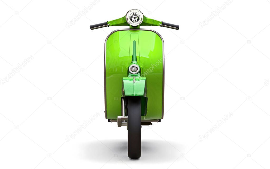 Vintage european green scooter on a white background. 3d rendering