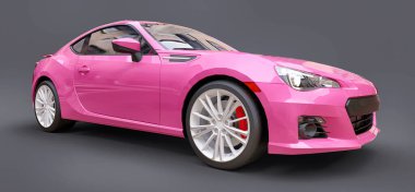 Pembe küçük spor araba coupe. 3d oluşturma