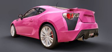 Pembe küçük spor araba coupe. 3d oluşturma