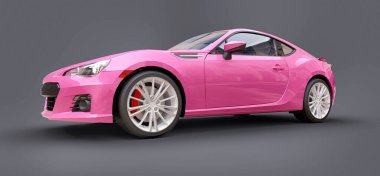 Pembe küçük spor araba coupe. 3d oluşturma