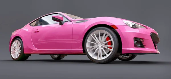 Růžové Malé Sportovní Auto Kupé Vykreslování — Stock fotografie